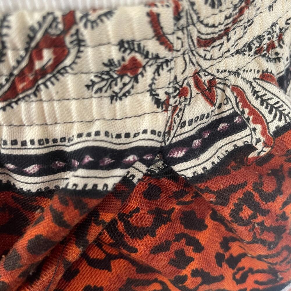 Vintage Mini Skirt Size 14 Black Brown Mix Print Cheetah Floral Boho Pull On 90s - Picture 11 of 16